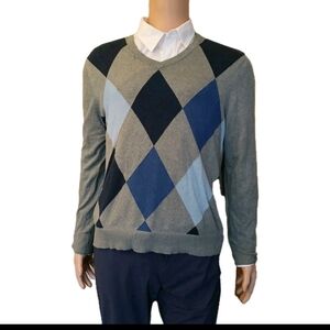 MERONA Men's Argyle Sweater - Gray and Blue Sz M Diamonds